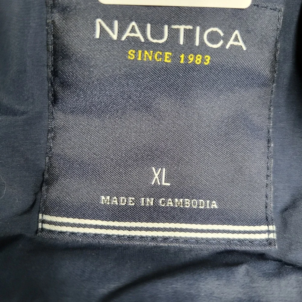 VINTAGE Nautica Men Jacket XL Navy Windbreaker Colorblock Zipper Long Sleeve Y2K